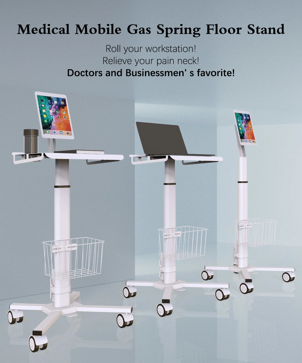 Height Adjustable Mobile Medical Laptop Cart Tablet Vesa Hospital Trolley Hospital Mobile Working Stations