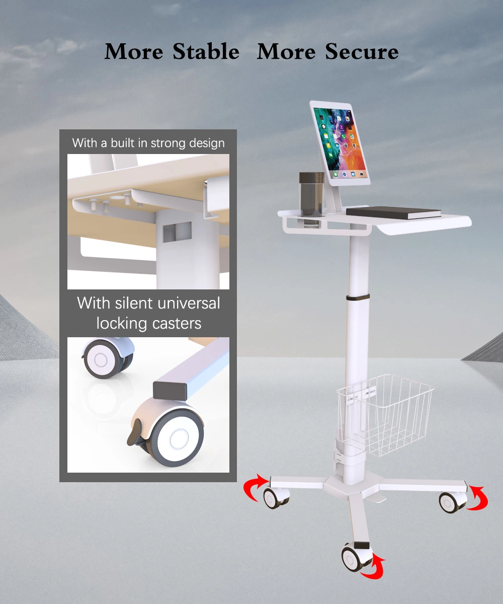 Height Adjustable Mobile Medical Laptop Cart Tablet Vesa Hospital Trolley Hospital Mobile Working Stations